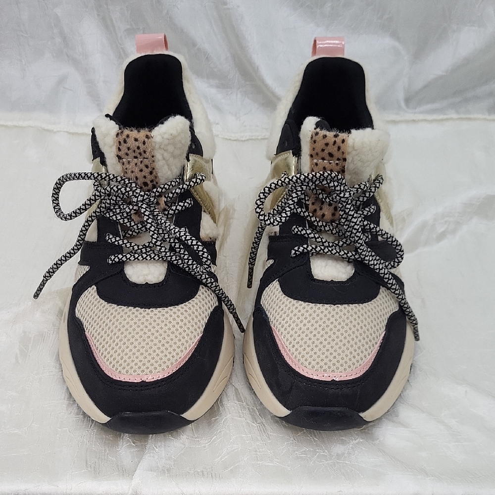 POSH By Poelman Sneakers Size 10 EU 41 Faux Fur Leopard Sherpa Metallic Shoes